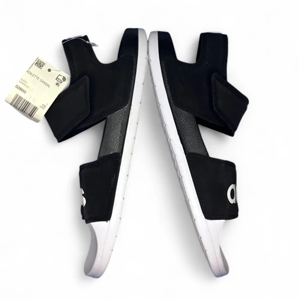 Women’s - Adidas Adilette Sandals Black/White Size 8 Summer Velcro Shoes NWT - Picture 2 of 14